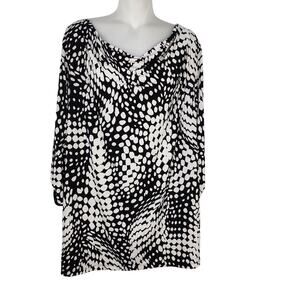 Susan Graver Womens Top Large Printed Liquid Knit Drape Neck 3/4 Sleeves A231779